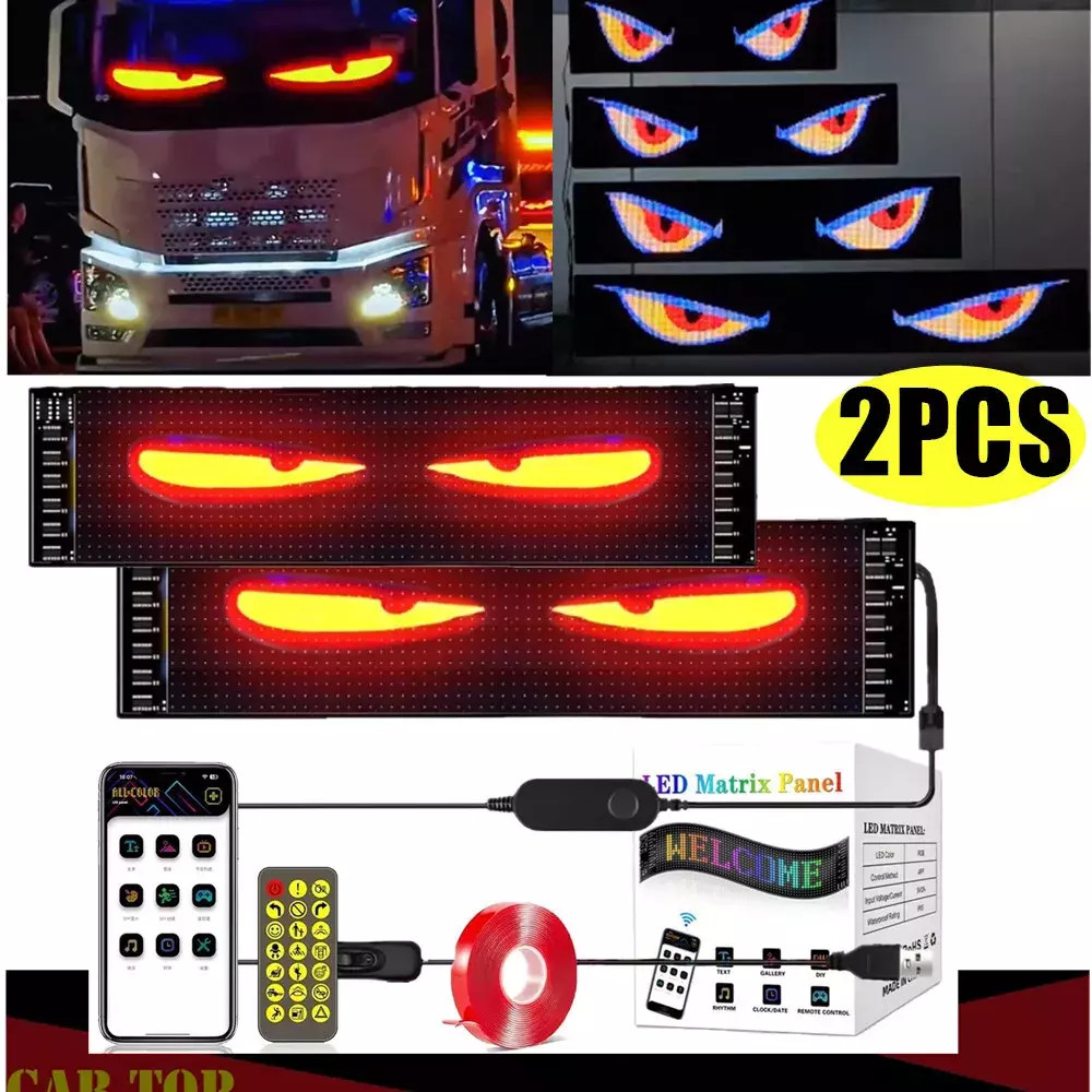 2Pcs 23″Truck Windshield Cars Devil Eyes Light Remote Smart Eye Lamp Soft Screen