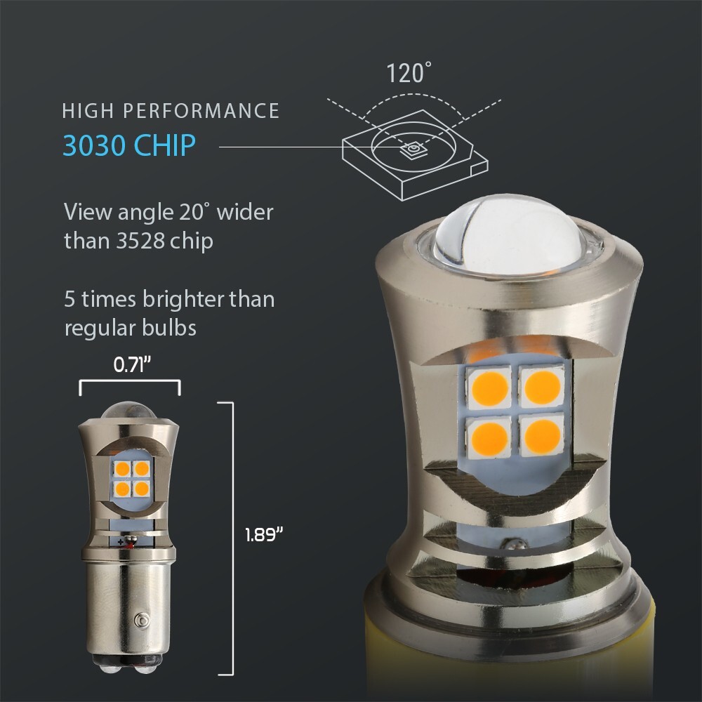1157 LED Amber Yellow DRL Turn Signal Parking Side Marker Light Bulbs