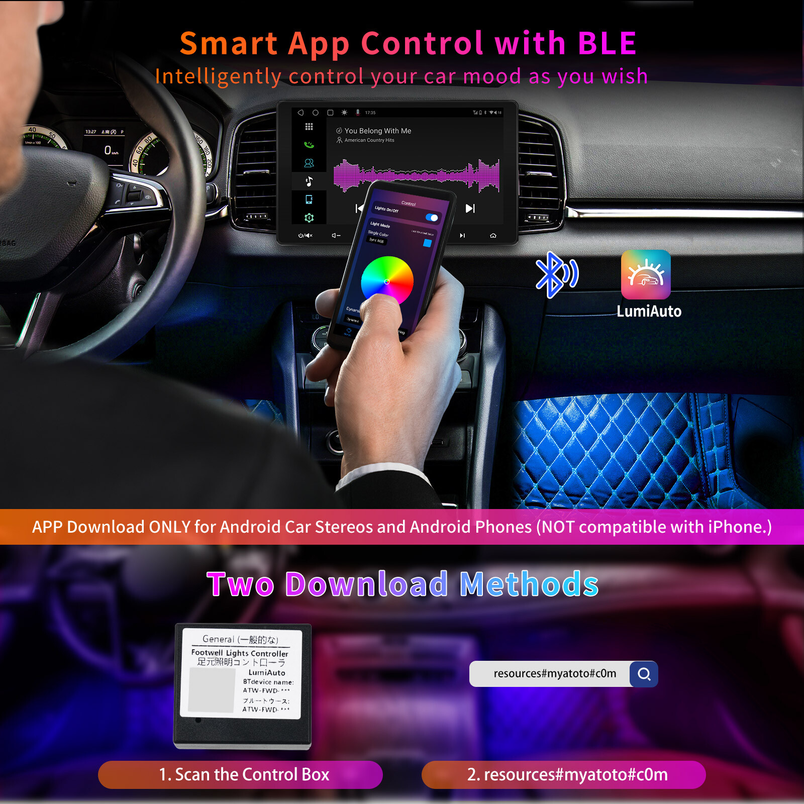 ATOTO Car 160 LED RGB Light Smart Interior Light w App Control,DIY 21 Music Mode