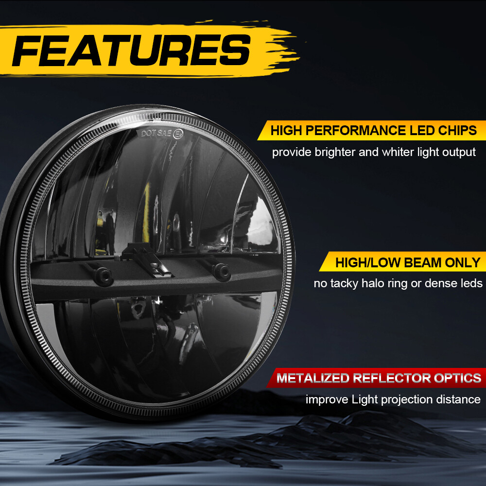DOT Approved 7″ inch Round Led Headlight High-Low Beam for Chevy II/Nova 1969-79