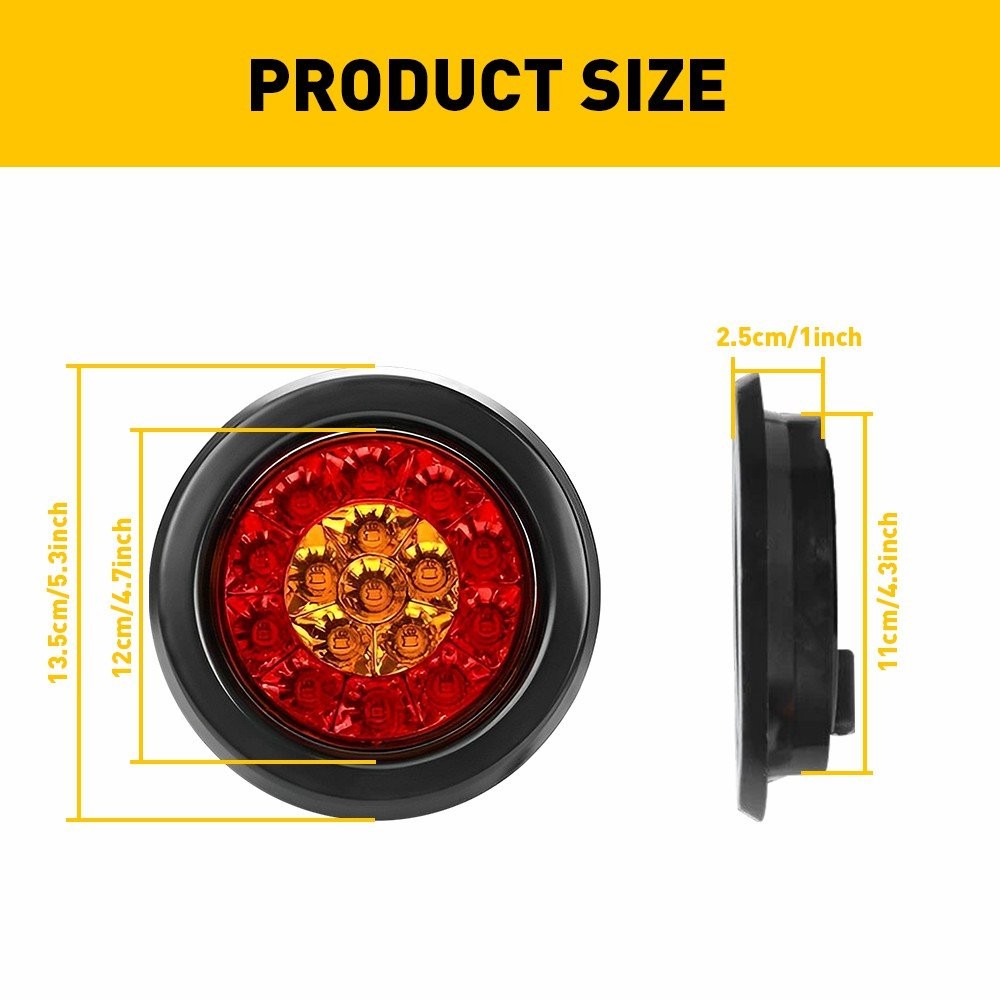 2X Amber/Red 16 LED Round 4″ Truck Trailer RV Brake Stop Turn Signal Tail Lights