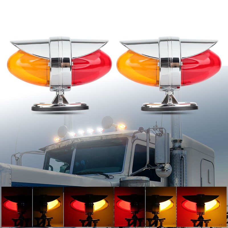 2X Red/Amber LED Semi Truck Trailer Fender Dual Face Marker Turn Signal Lights