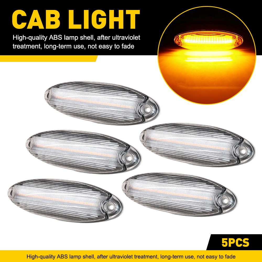For Freightliner Cascadia All Years Clear Amber LED Raised Roof Marker Lamps 5Pc