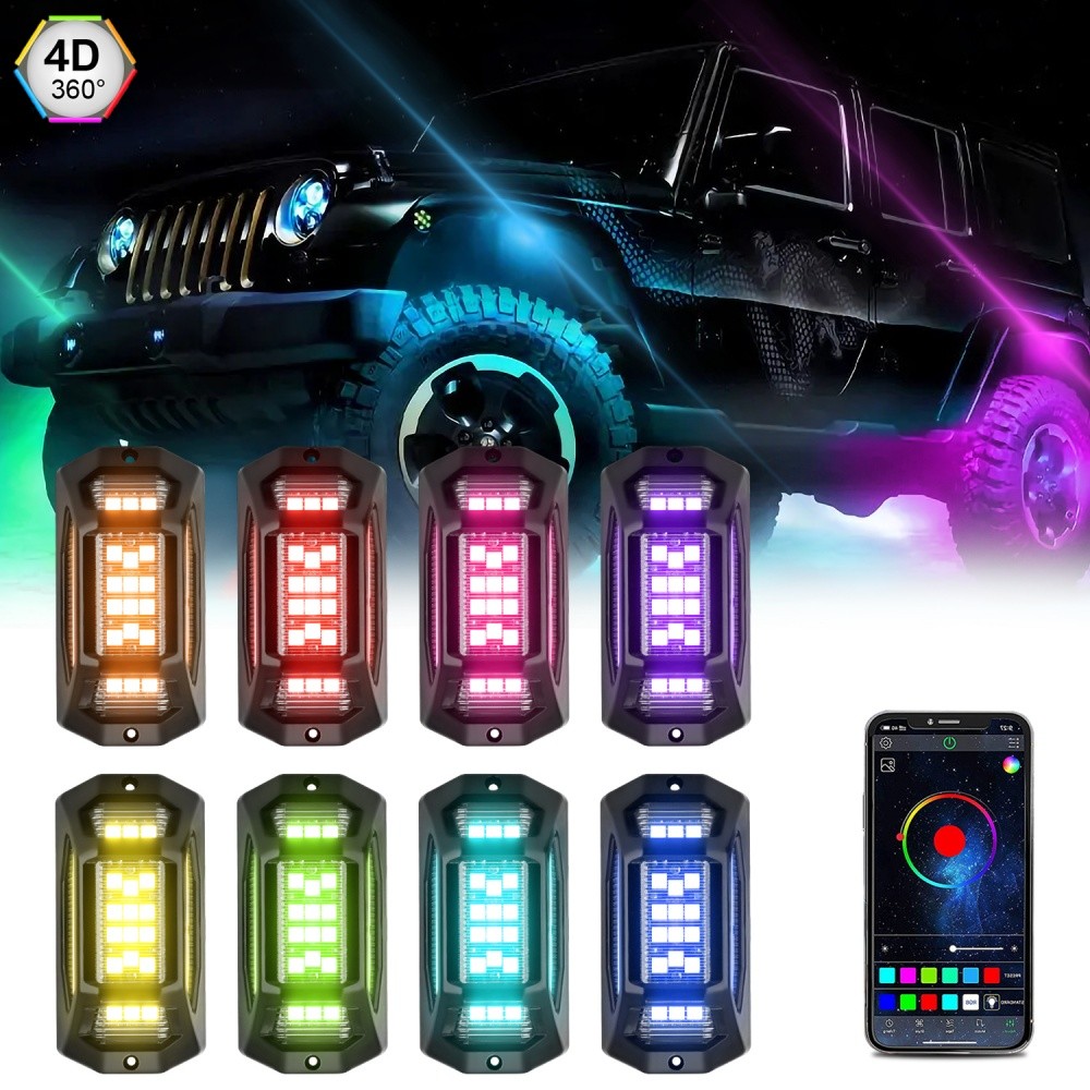 16Pods RGB Rock Lights Offroad Music Wireless Bluetooth Underglow Neon Lights