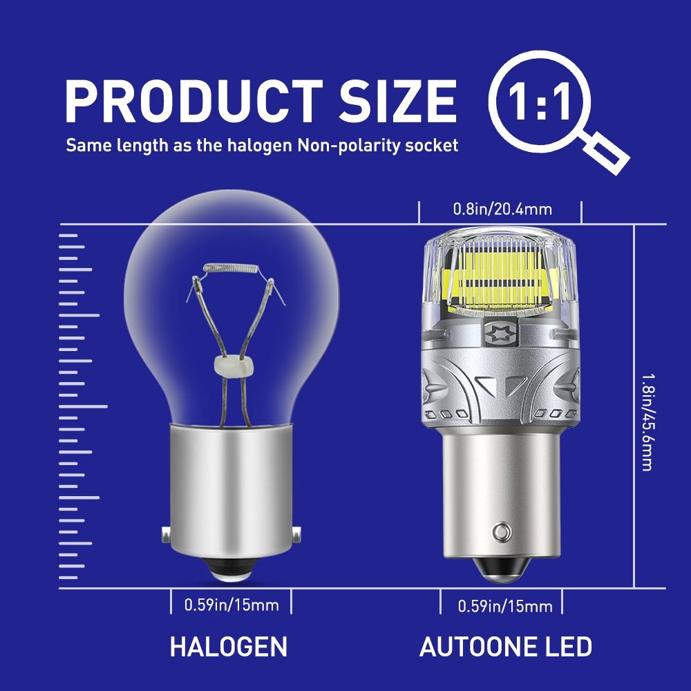2PCS 1156 White Error-Free LED DRL Turn Tail Signal Light Bulb Silver-Body IP67