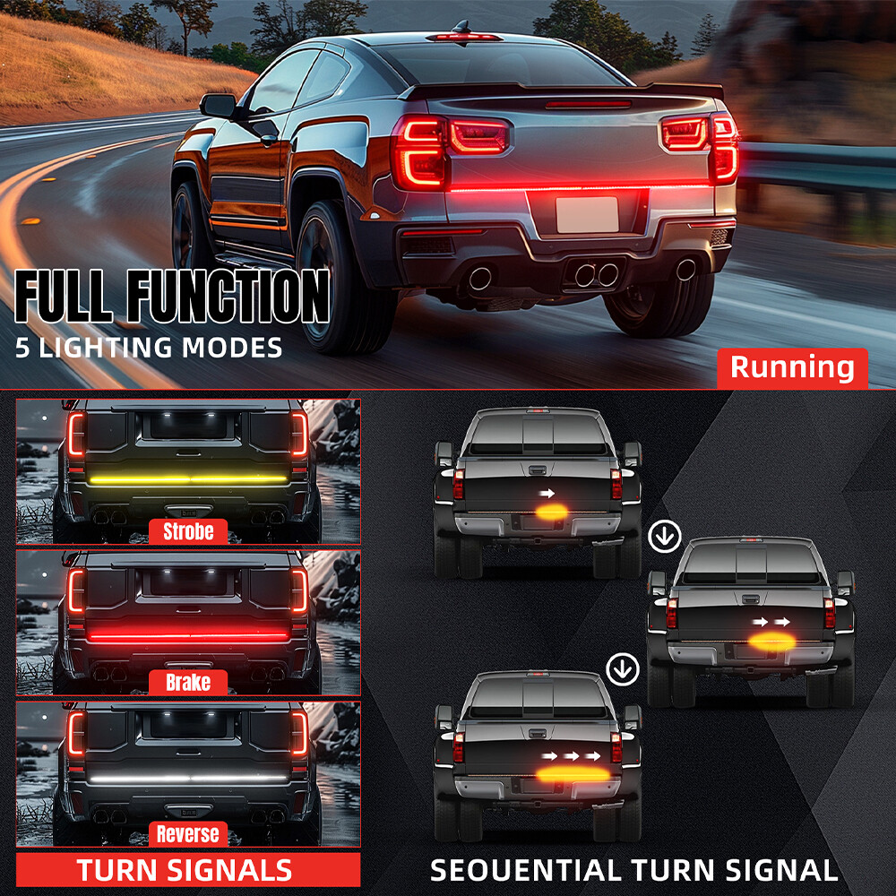 For Ford F150 60″ 3 Row LED Tailgate Strip Light Bar Reverse Brake Signal Strobe