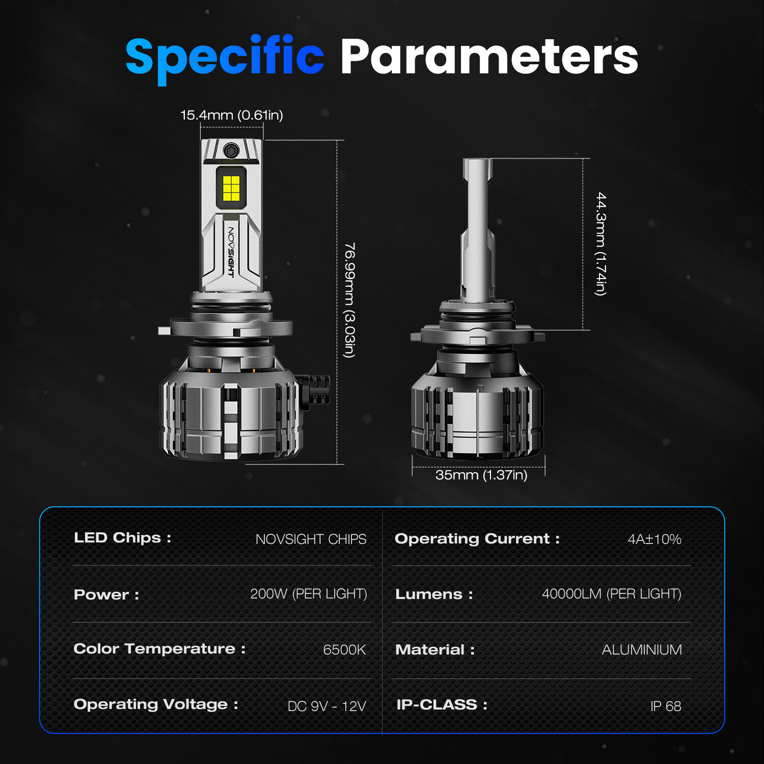 NOVSIGHT 9005 LED Headlight Bulbs Kit High Low Beam 6500K Super Bright 40000LM