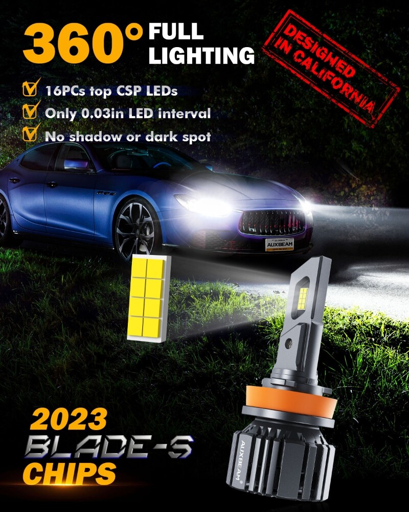 AUXBEAM F15 H11 Canbus LED Headlight Bulbs Kit Super Bright White High/Low Beam