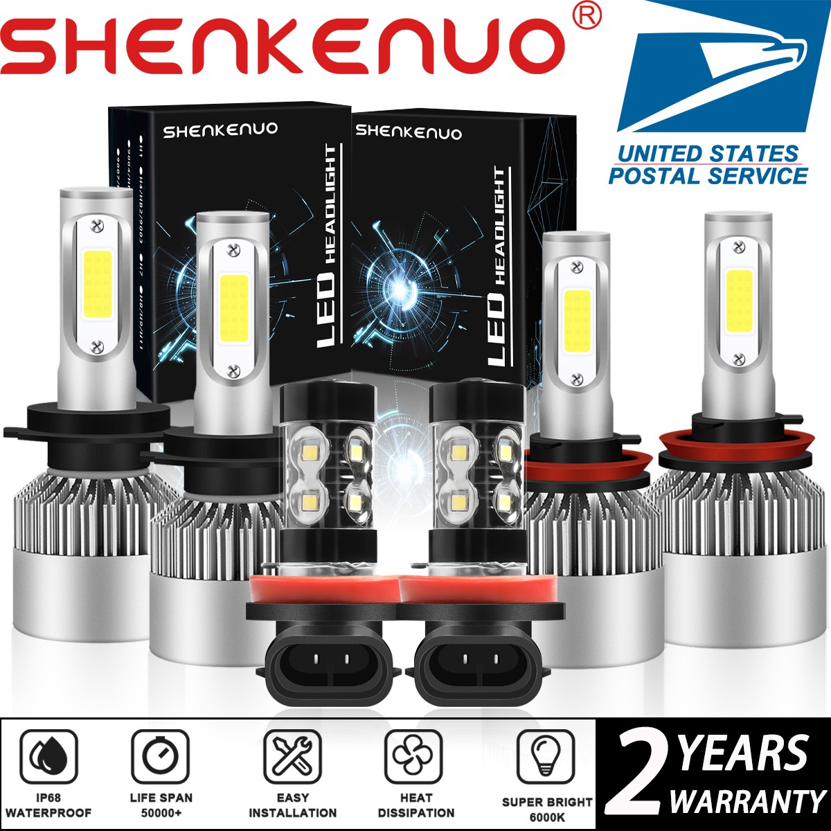 H7+H11+H11 LED Headlights High/Low Beam+Fog Light Bulbs Kit For Ford Fusion 2018