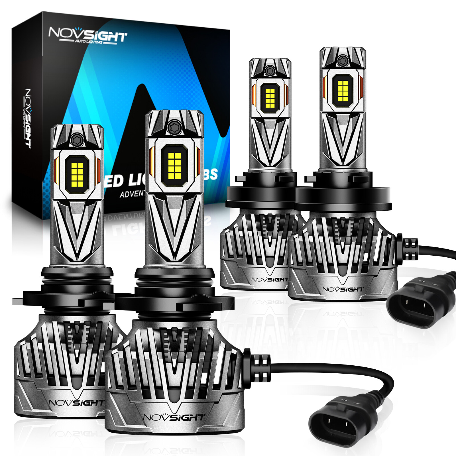 4X NOVSIGHT 9005/HB3+H11 LED Headlight Bulbs High & Low Beam 6500K Super Bright