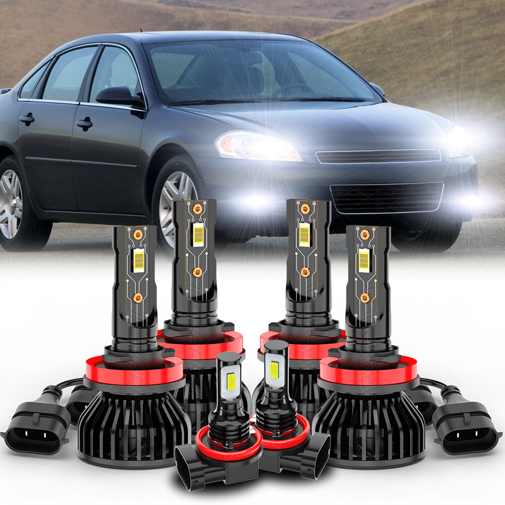 FOR Chevy Impala 2006-2013 Combo 6X 6000K LED Headlights Hi Lo + Fog Light Bulbs