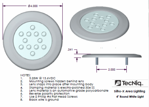 TecNiq E06 Interior Dome Light Red White 4″ Round LIfeTime Warranty USA