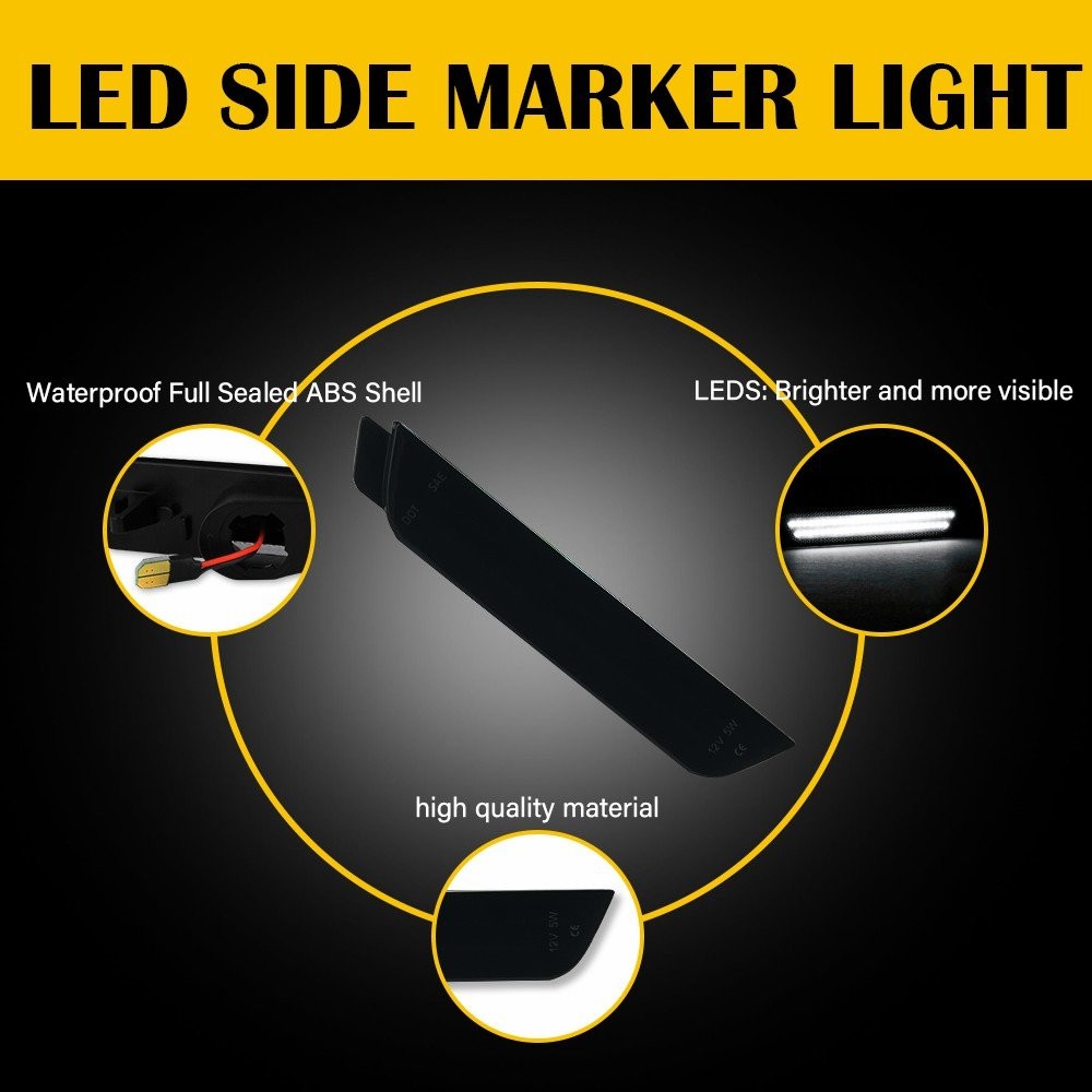 Front+Rear White Smoked LED Side Marker Bumper Light For Chevy Camaro 2010-2015