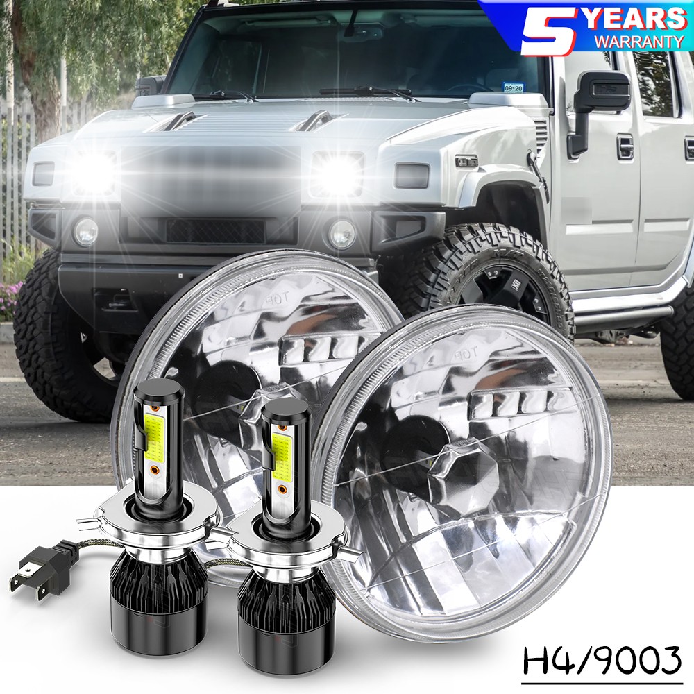 For Hummer H2 2003-2009 Pair DOT 7 inch Round LED Headlights W/ High Low Beam