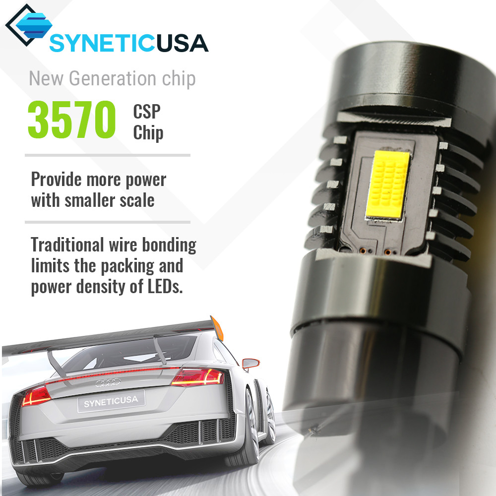 Syneticusa 7440 7443 LED CSP Reverse Backup Light Projector Bulbs 6000K White