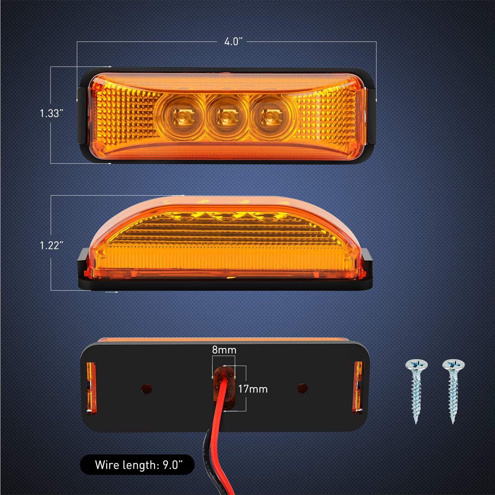 4x Amber Red 3LED Side Marker Lights RV Truck Trailer Clearance Light Waterproof
