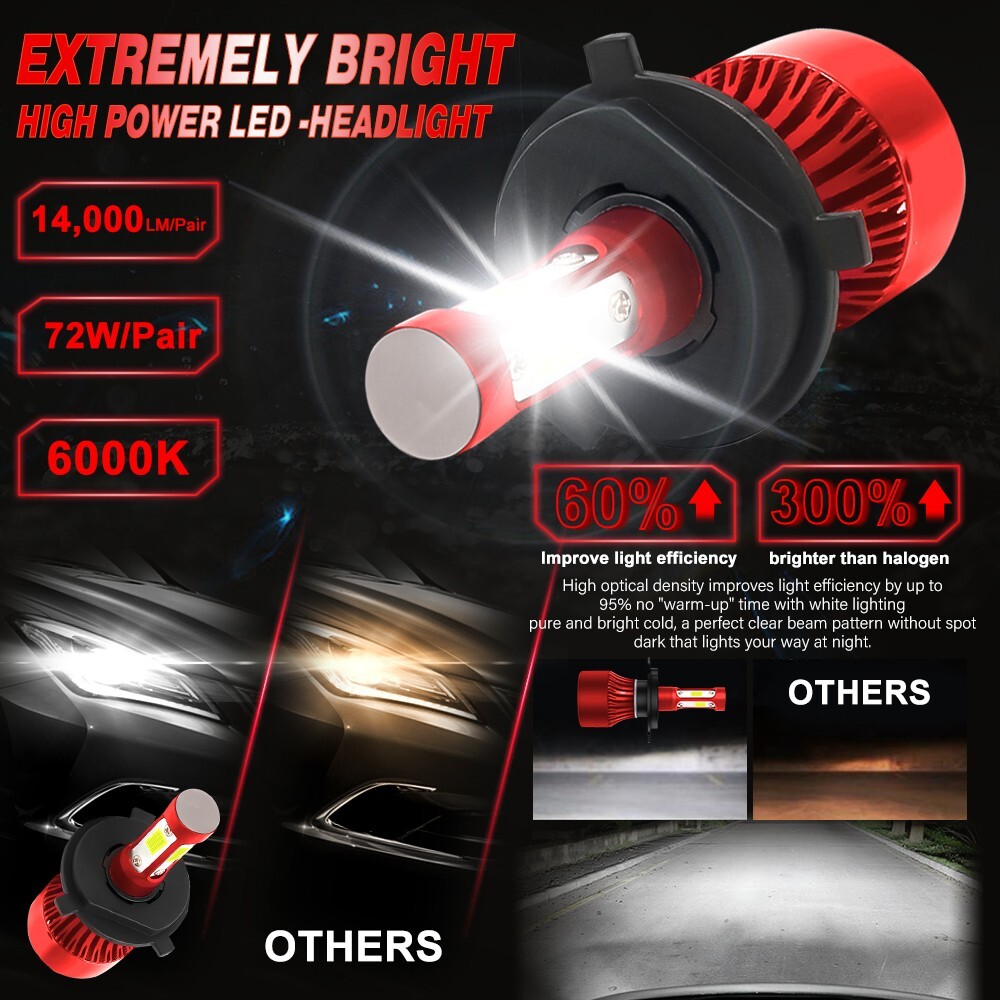 Pair 9003/H4 LED Headlight Bulbs Kit High/Low Beam 6500K Bright White
