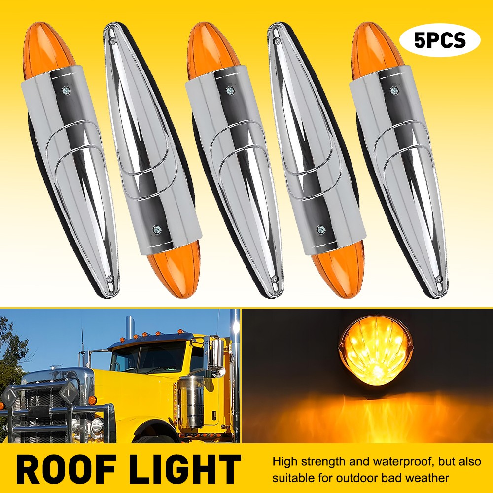 5Pcs for Peterbilt Mack Roof freightliner Amber LED Cab Top Marker Lights Set