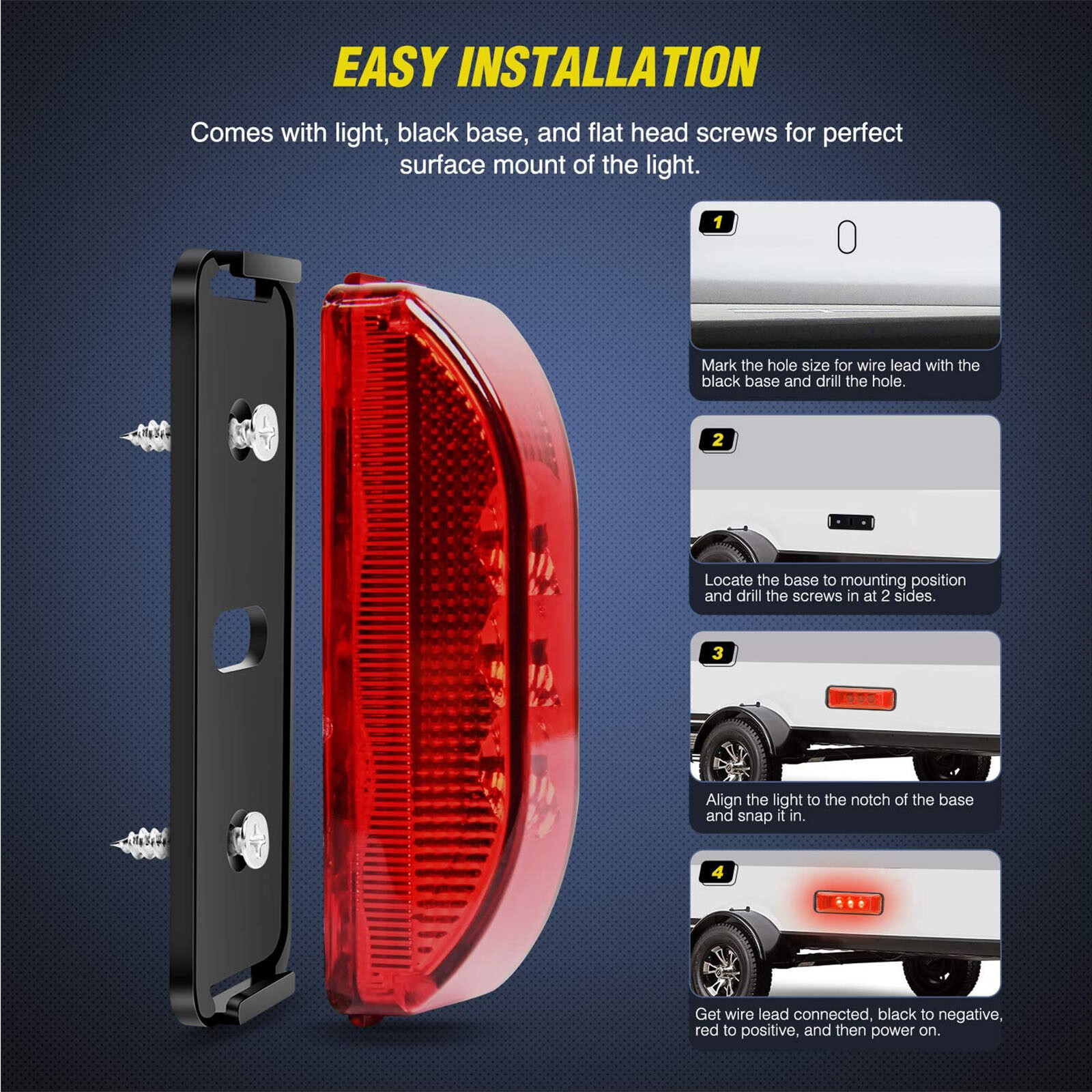 4x Amber Red 3LED Side Marker Lights RV Truck Trailer Clearance Light Waterproof