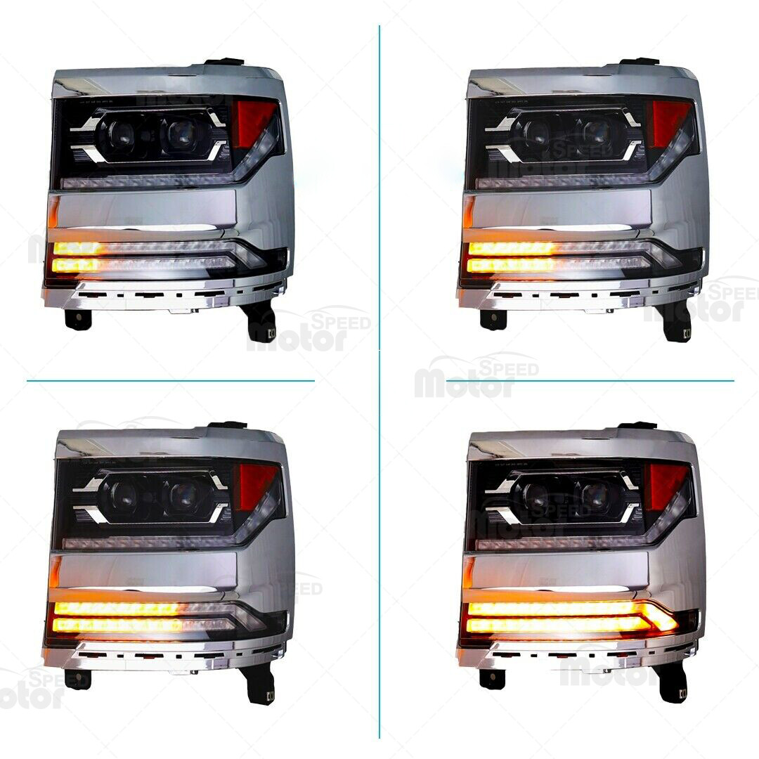 For 2016-2019 Chevy Silverado 1500 LED Headlights Chrome Trim Projector Headlamp