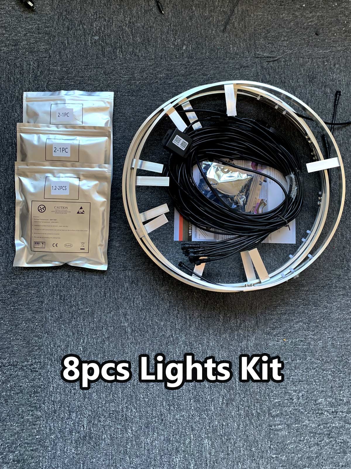 2/3/4 Row 15.5“ 17.5“ Chasing LED Wheel Lights + Underglow LED Strips 8PCS Kit