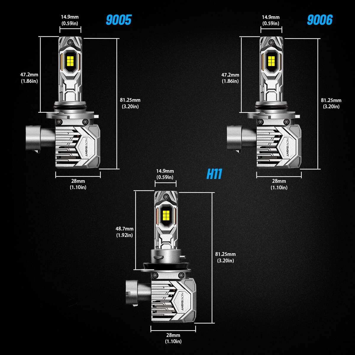 NOVSIGHT H11 9005 9006 LED Headlight Bulb 30000LM High/Low Beam 6500K White Lamp