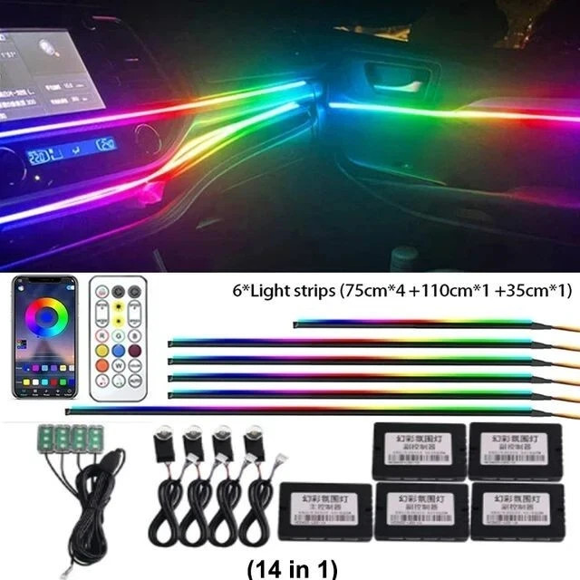 RGB Car Symphony Ambient Light 256 Color Led Atmosphere Acrylic Strip Remote APP