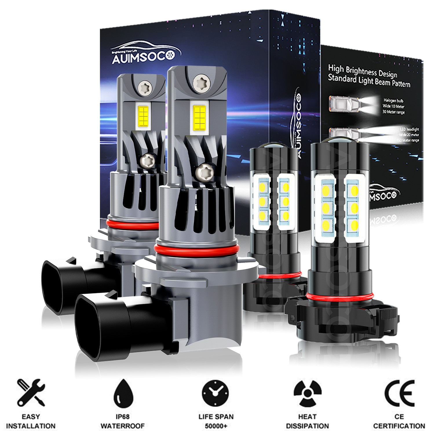 For GMC Sierra 1500 2500 2014 2015 4x LED Headlight High Low Bulbs + Fog Light