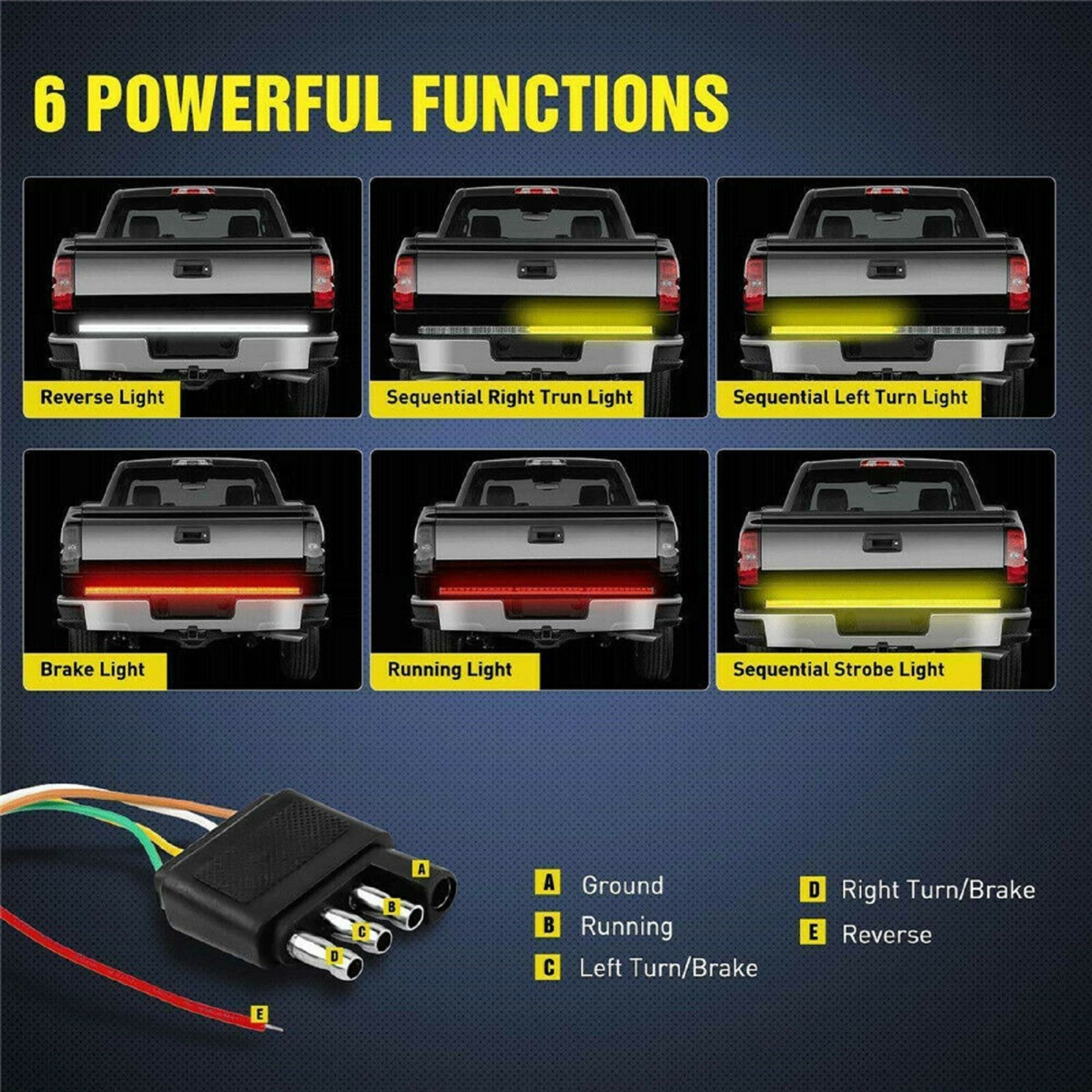 LED Strip Orange 3 Row Tailgate Light F Truck Turn Signal Bed Brake Stop Backup