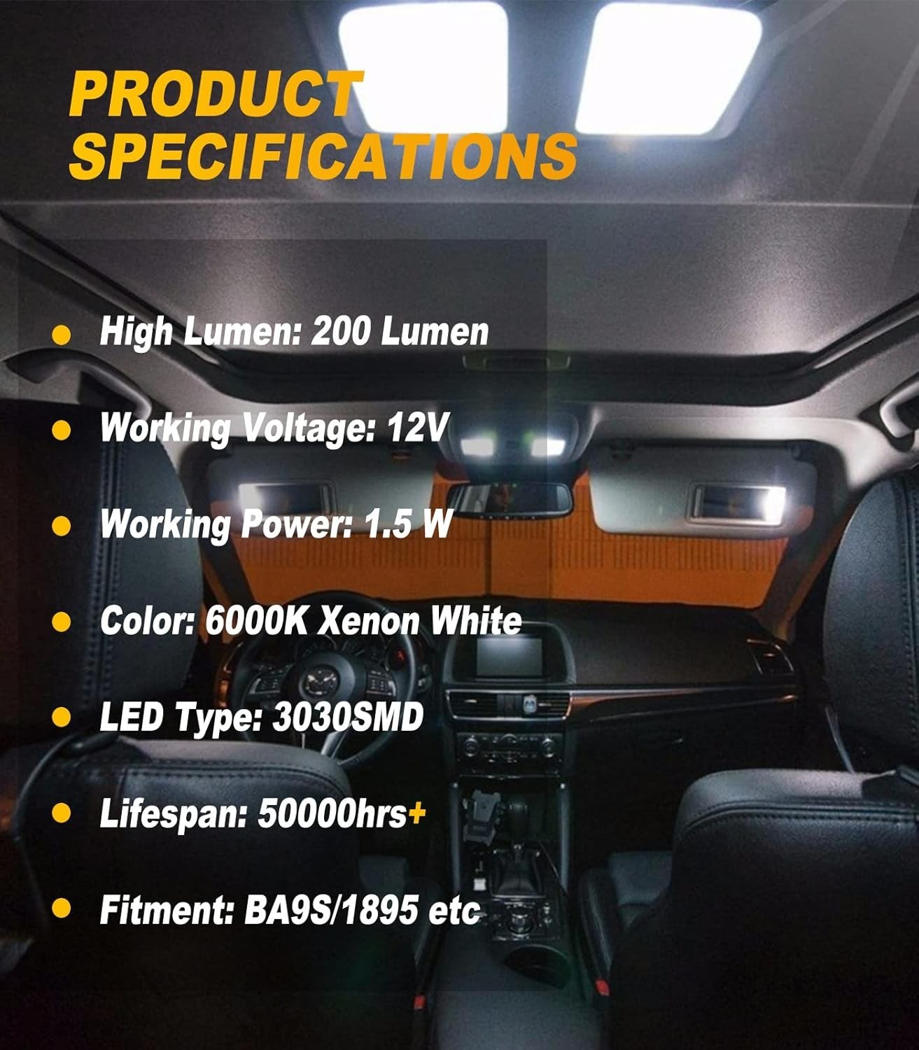 Pack of 10 BA9S LED Bulbs, 360° Beam, 50000 Hours Life for Optimal Illumination