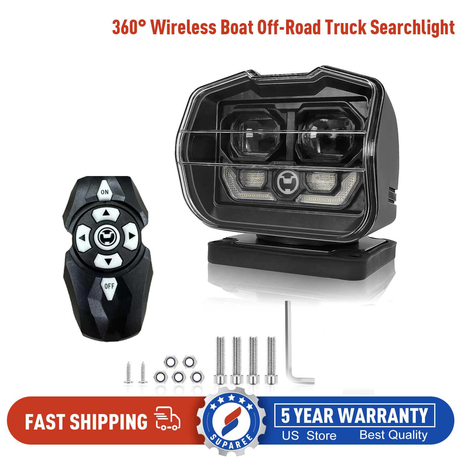Suparee 60W LED Remote Boat Off-Road Truck Searchlight 360° Wireless Spotlight