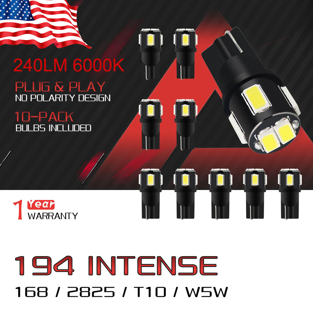 10 X 6000K White T10 5630SMD Wedge courtesy Map Dome LED Light bulbs W5W 194 168