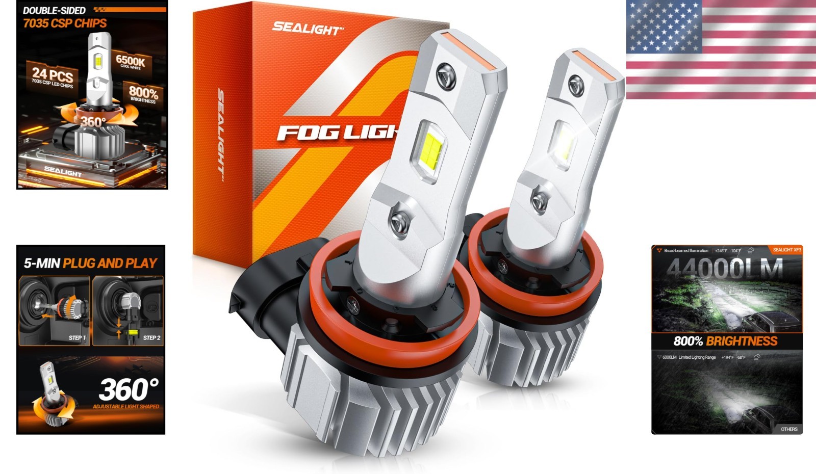 H8 H11 H16 LED Fog Light Bulbs – 6500K, 360° Adjustable, Long Lifespan – 2 Units