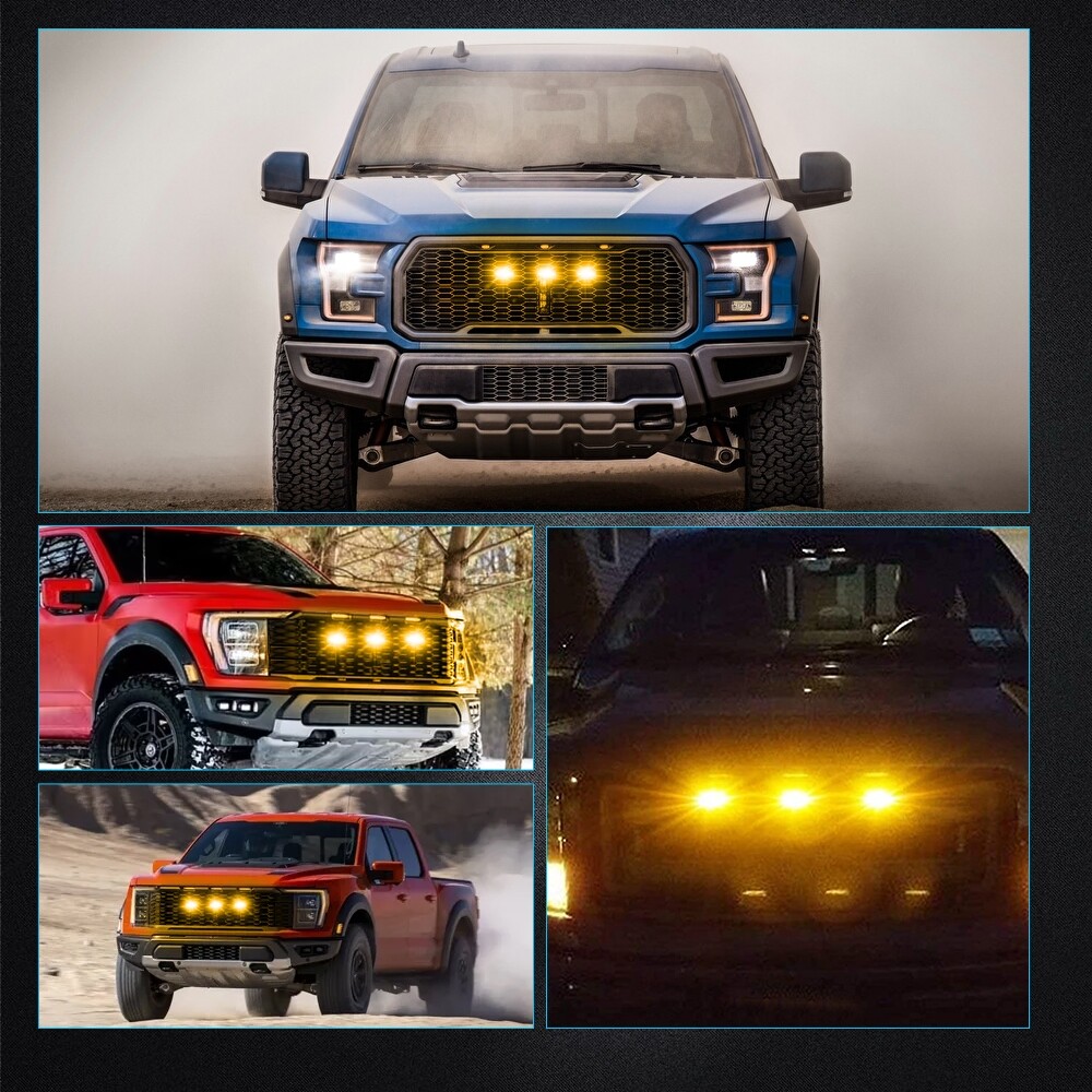 3pcs Raptor Style Amber LED Front Grille Running Lights For Dodge Ram 1500 2500