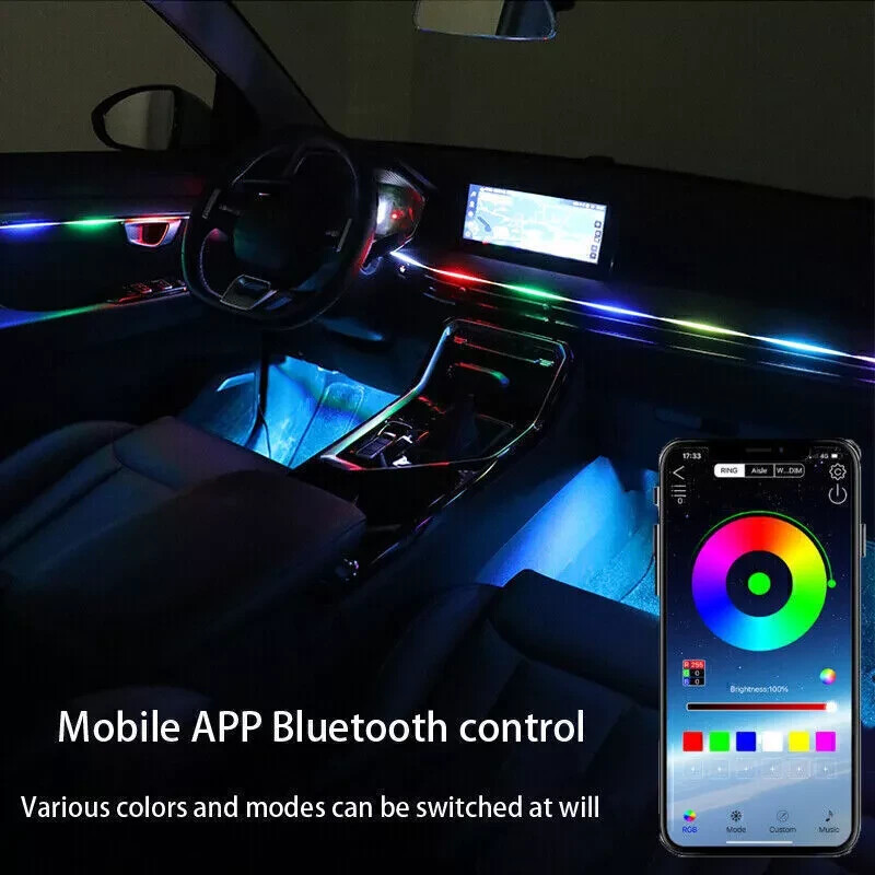 Universal Car LED Ambient Light Strip atmosphere Music Sync RGB Interior Kit US