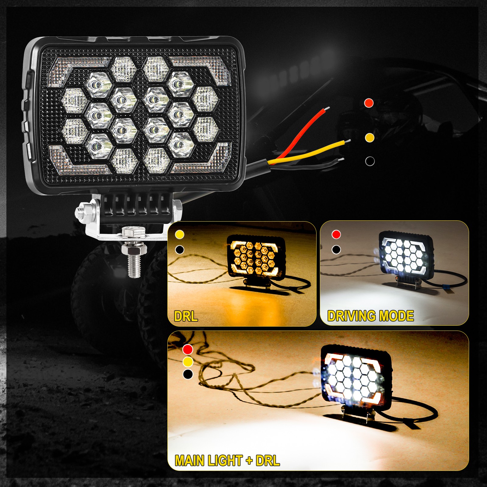 5.7″ Inch LED Work Light Pods Spot Off-Road ATV Truck Fog Lights w/ Amber Strobe