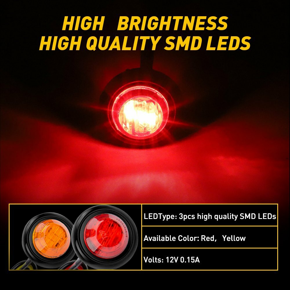 [AMBER/RED] Round Side Marker lights LED Bullet Light For PickupTruck Trailer 20