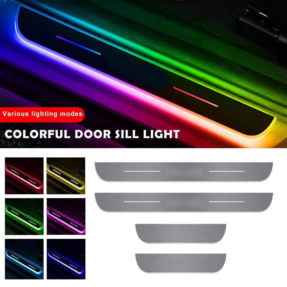 4xUniversal LED RGB Flowing Pedal Light Door Sill Pathway Welcome Scuff Light