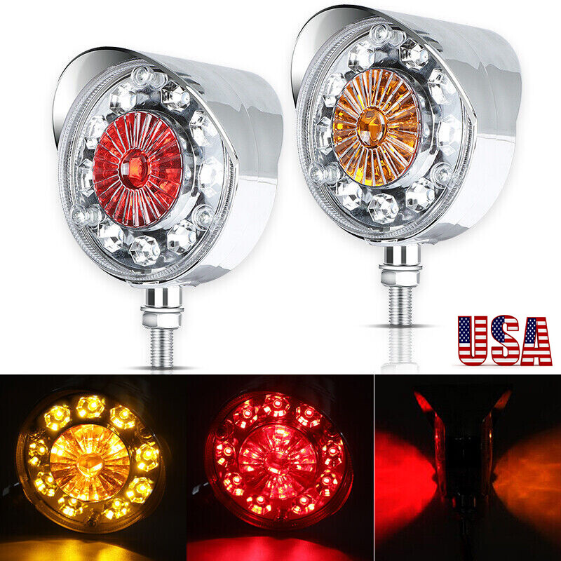 2pcs Round LED Pedestal Fender Light Truck Trailer Double Face Turn Signal Brake