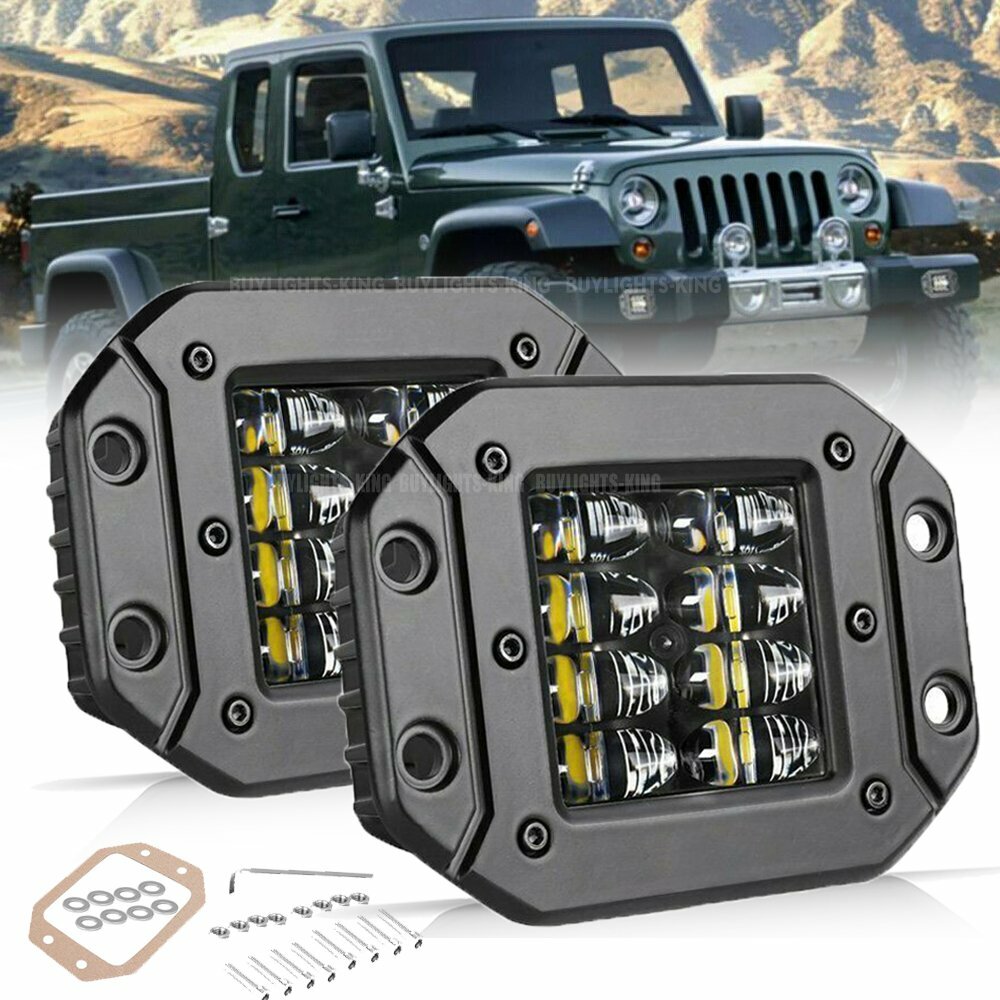 2x 5″ Flush Mount 160W LED Work Light Bar Rear Bumper Reverse 4-Row Spot Driving