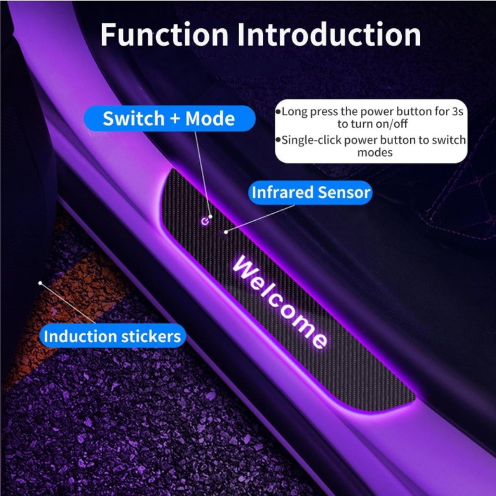 4x Car Door RGB Flowing Pedal Welcome Light USB Rechargeable Wireless Universal