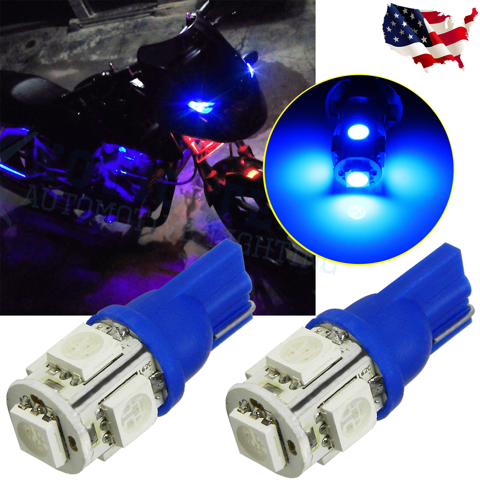 Ultra Blue 5-SMD 2825 168 194 LED Bulbs For Motorcycle Bike Parking Lights
