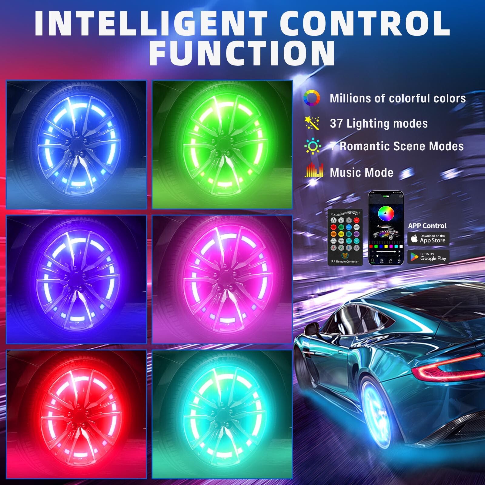 4PCS 15“ RGB LED Wheel Ring Lights Car Rim Lights For Toyota Camry XSE / TRD