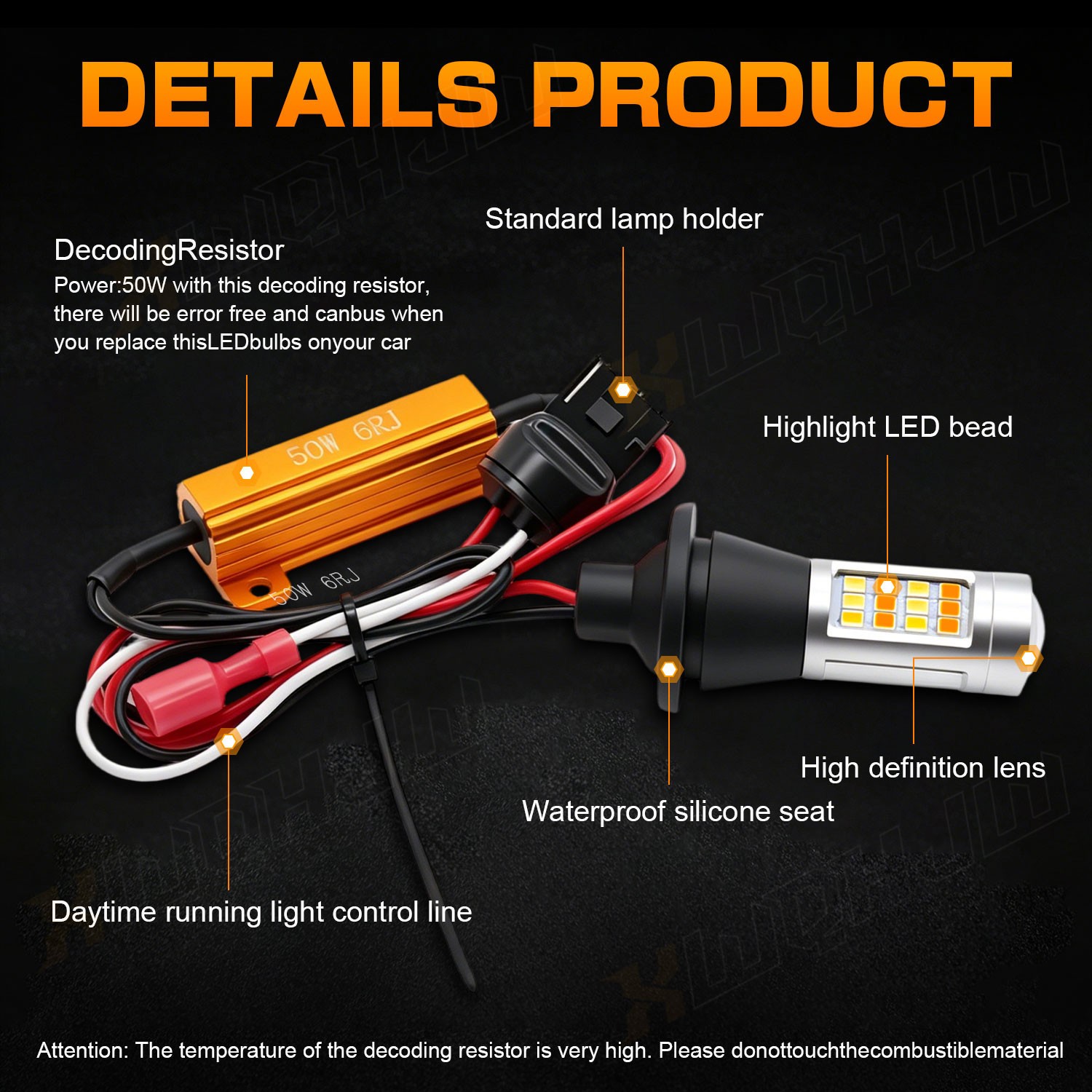 7443 7440 Amber Yellow LED Turn Signal Light Bulbs