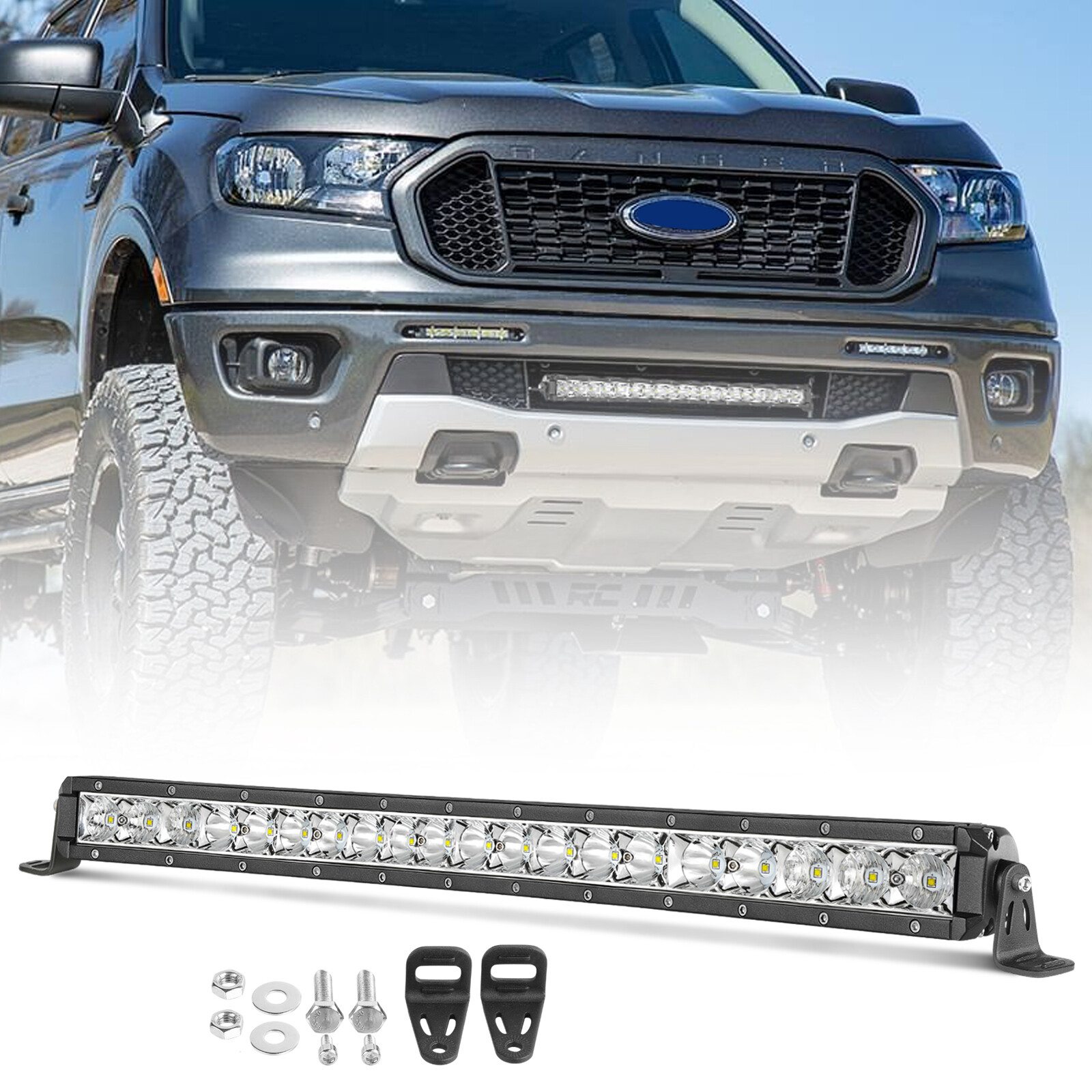 Slim 20″ LED Light Bar Single Row Spot Flood Combo 6500K Driving Offroad SUV 12V