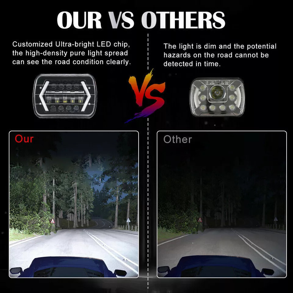 Fit Chevrolet Astro Express Cargo Van 2PCS 5X7″ 7×6 LED Headlights High/Low DRL