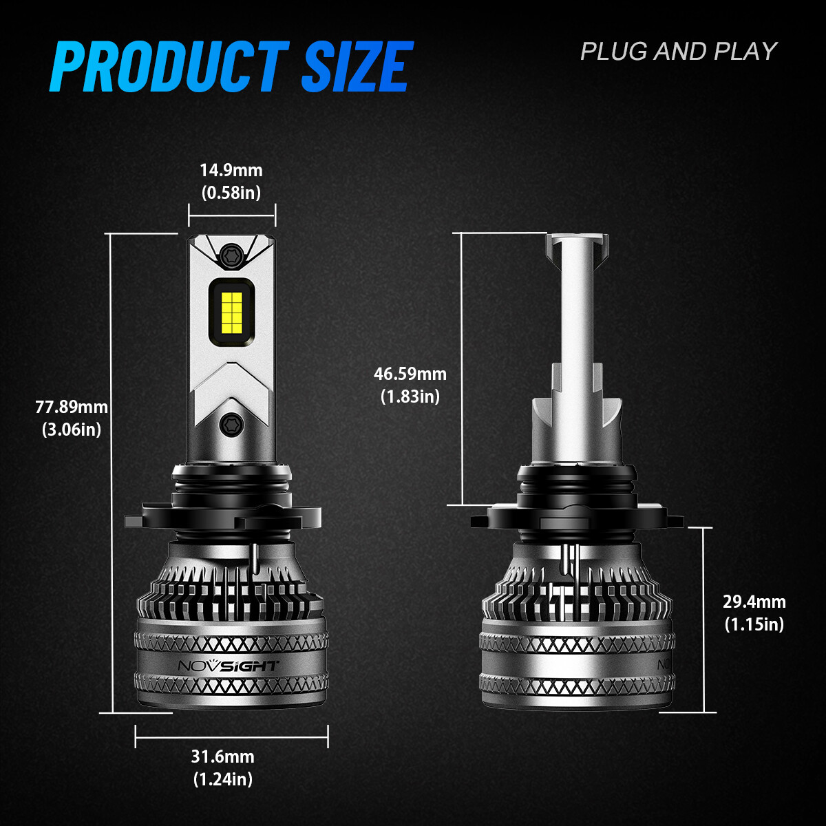 NOVSIGHT 9005 9006 HB3 HB4 LED Headlight Bulbs High Low Beam 6500K 60000LM 200W
