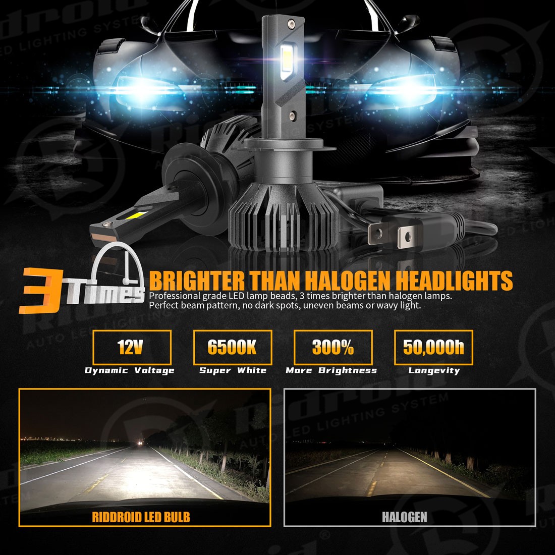 CANBUS H7 LED Headlight Bulbs Super Bright High/Low Beam 30000LM 6500K White