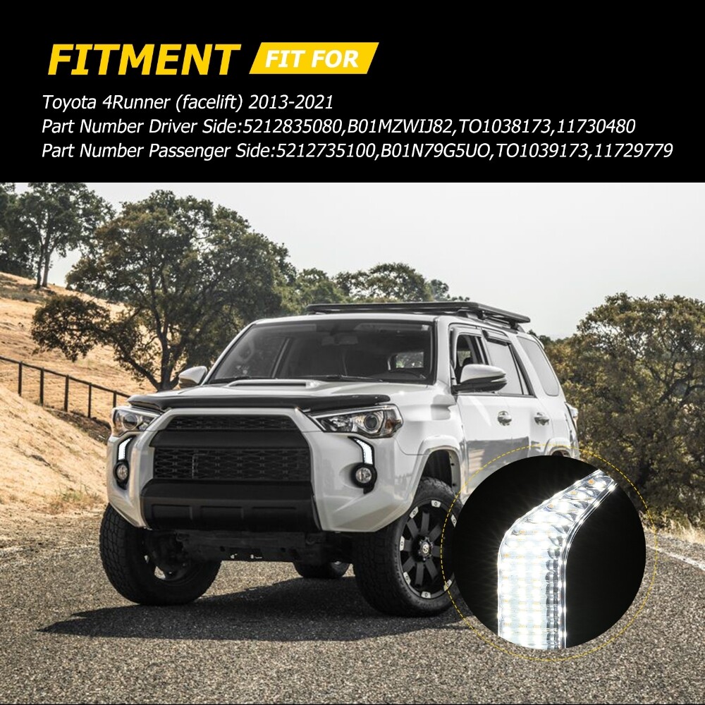 For Toyota 4Runner 13-21 LED Front Fog Light DRL Turn Signal Lights Amber/White
