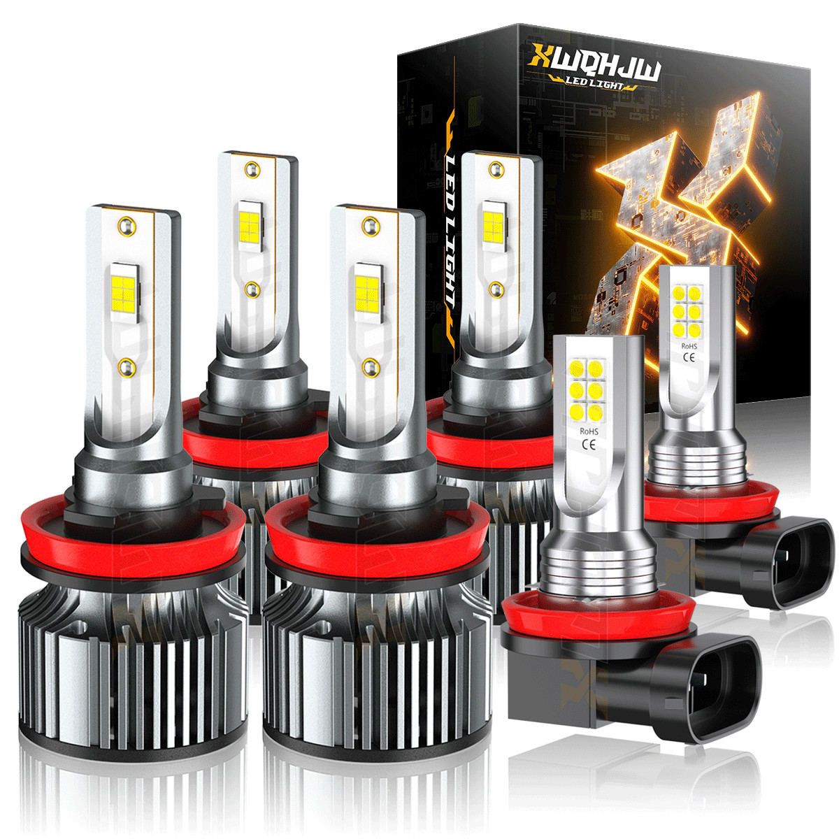 LED Headlight Fog Light Bulbs Kit 6000K Cool White 10000LM Hi/Lo Beam